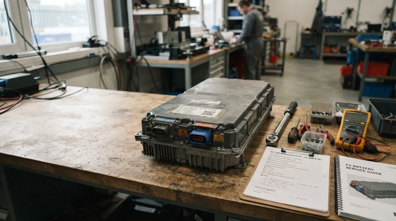 A technician working on a battery pack.